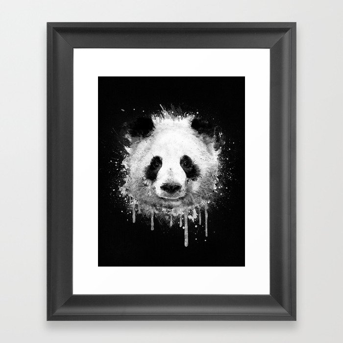 Cool Abstract Graffiti Watercolor Panda Portrait in Black & White  Framed Art Print