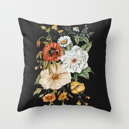 Wildflower Bouquet on Charcoal Throw Pillow