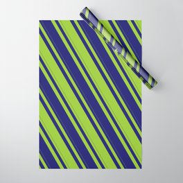 [ Thumbnail: Midnight Blue & Green Colored Lines Pattern Wrapping Paper ]