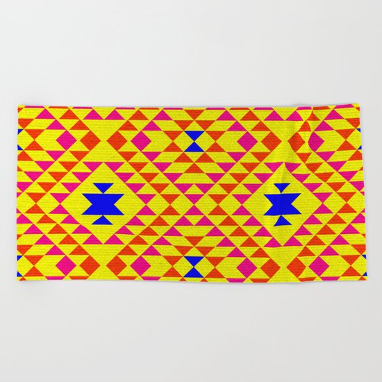 Tribal geometric pattern - yellow Beach Towel