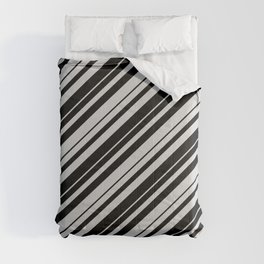 [ Thumbnail: Black & Light Grey Colored Pattern of Stripes Comforter ]
