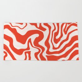 Red Liquid Swirl Lines Beach Towel