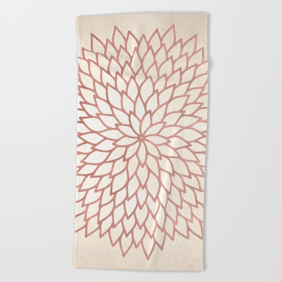Mandala Flower Rose Gold on Cream Beach Towel