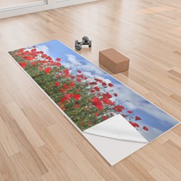 Red poppies blooming summer field pixel art Yoga Towel