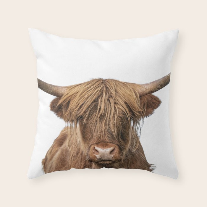 Portrait Golden Brown Scottish Highland Cow Animal / Nature Photograph - Minimal Throw Pillow and More