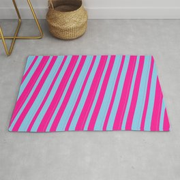 [ Thumbnail: Sky Blue & Deep Pink Colored Striped Pattern Rug ]