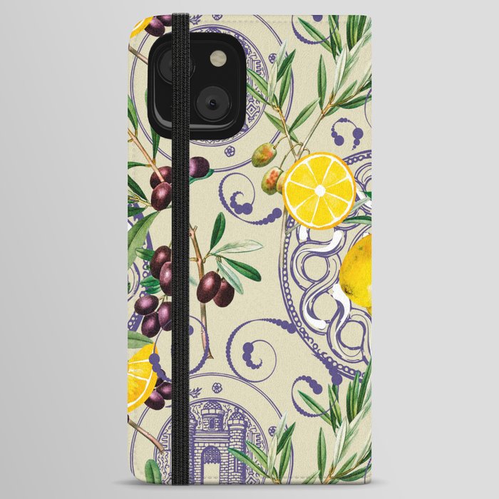 Mediterranean,Tuscan style,lemons,olives pattern  iPhone Wallet Case