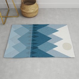 Calming Abstract Geometric Mountains Blue Area & Throw Rug