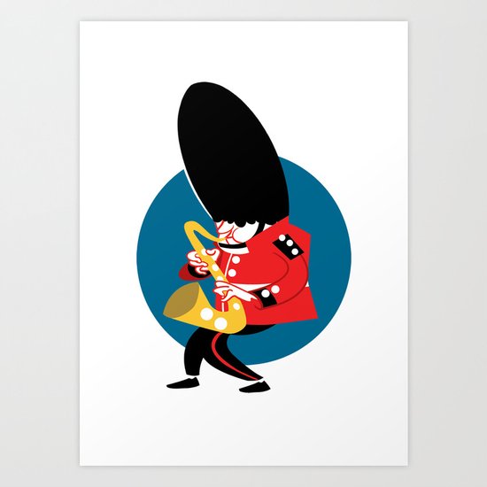 Soldier playing the saxophone Art Print