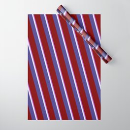 [ Thumbnail: Orchid, Lavender, Dark Slate Blue, and Maroon Colored Striped Pattern Wrapping Paper ]