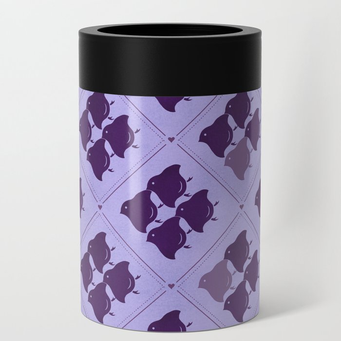 Japanese Traditional Purple Chick Pattern in Light Violet Background, Digital Illustration Can Cooler