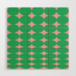 Retro Round Pattern - Green Pink Wood Wall Art