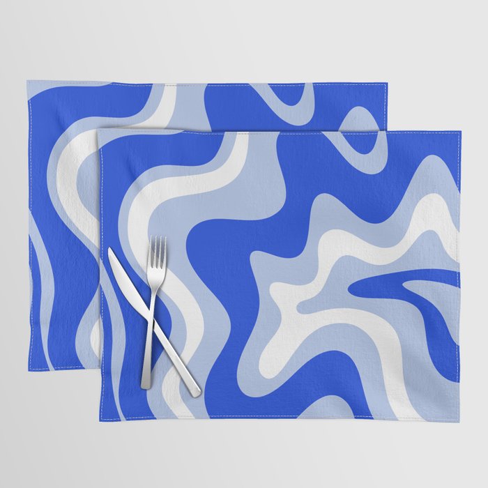 Retro Liquid Swirl Abstract Pattern Royal Blue, Light Blue, and White  Placemat