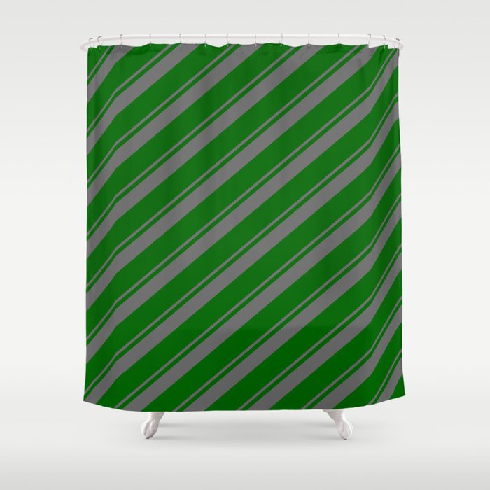 Dim Grey & Dark Green Colored Lined Pattern Shower Curtain