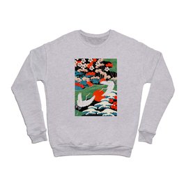 Japanese Red crowned cranes flying, Japanese crane Art Pattern, Best Gift Idea for Manchurian crane lover Crewneck Sweatshirt