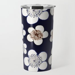 Japanese Kamon Collection Navy Blue Flower Pattern Travel Mug