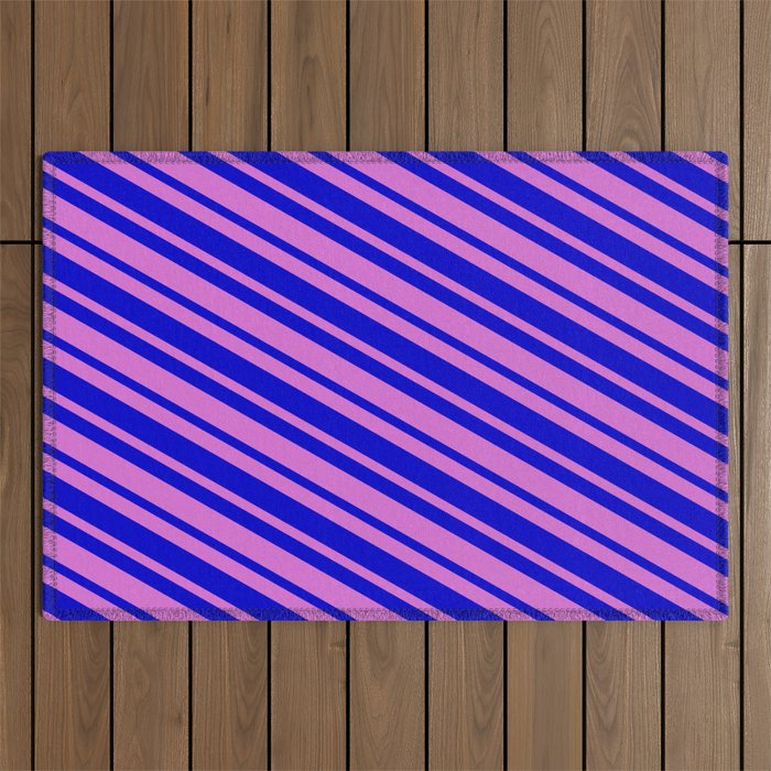 Orchid & Blue Colored Stripes/Lines Pattern Outdoor Rug