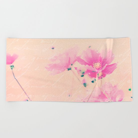 Pastel Pink Flowers mixed media art Beach Towel