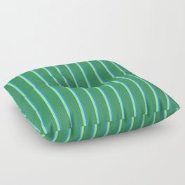 [ Thumbnail: Light Green, Blue & Sea Green Colored Lines Pattern Floor Pillow ]