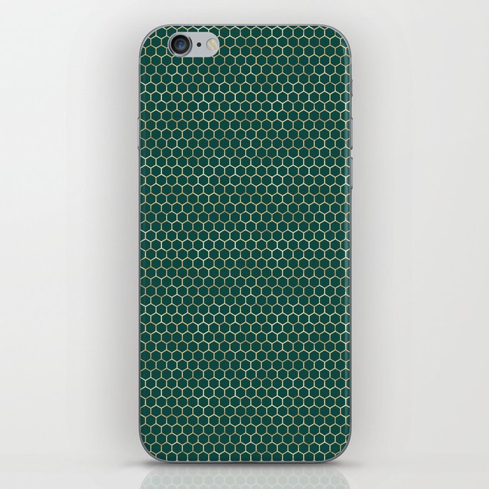 Emerald Green Gold Honeycomb Pattern iPhone Skin