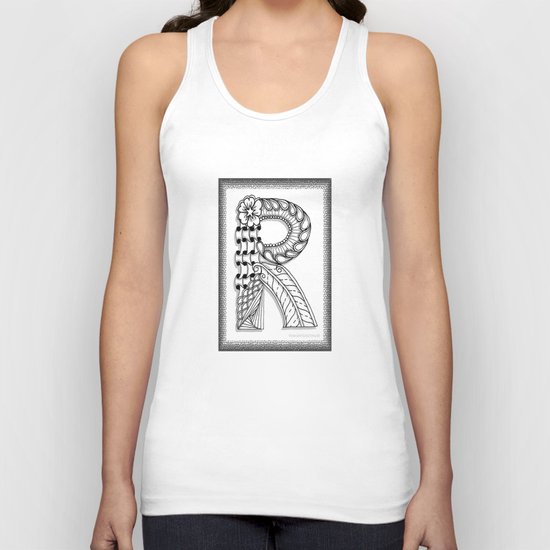 Zentangle R Monogram Alphabet Illustration Unisex Tank Top