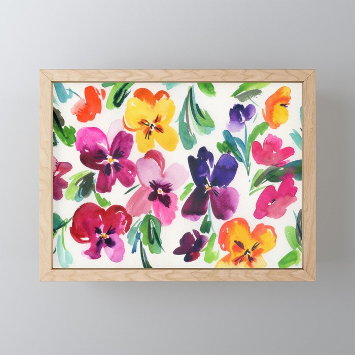 watercolor pansies pattern Framed Mini Art Print