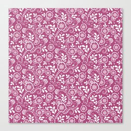 Magenta And White Eastern Floral Pattern Canvas Print