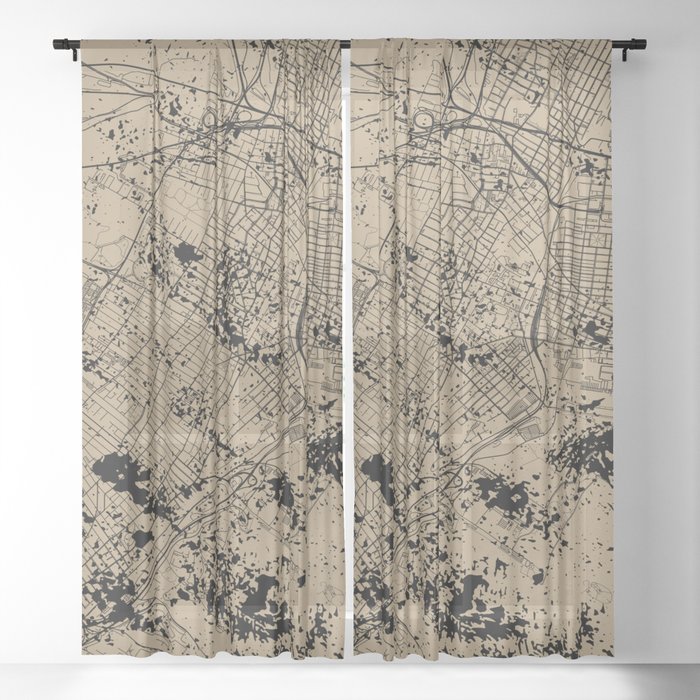 USA, Jersey City - Vintage City Map Sheer Curtain