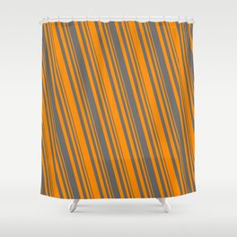 [ Thumbnail: Dark Orange and Dim Grey Colored Pattern of Stripes Shower Curtain ]