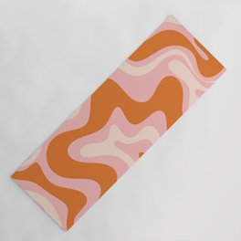 Liquid Swirl Retro Abstract Pattern in Pink Orange Cream Yoga Mat