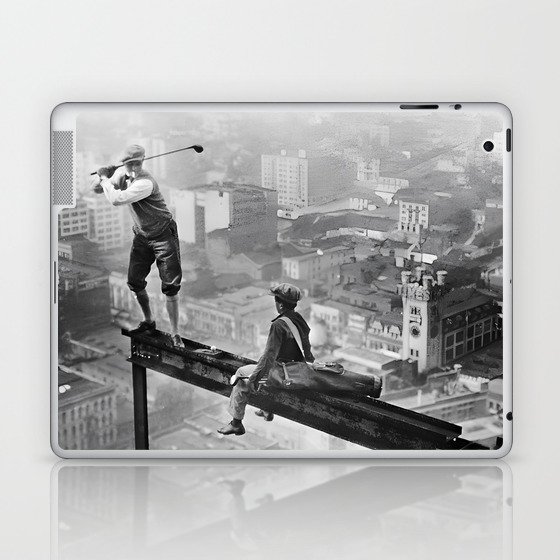 Tough Par Four - Golf Game at 1000 feet black and white photograph Laptop & iPad Skin