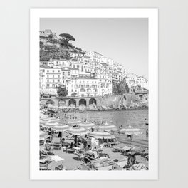 Amalfi Coast Beach Photo | Black And White Travel Photography Art Print | Summer In Italy Art Print