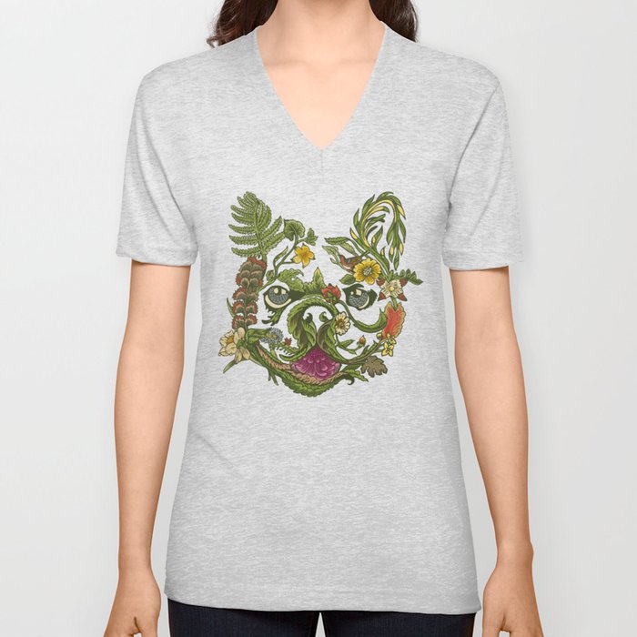 Botanical French Bulldog V Neck T Shirt