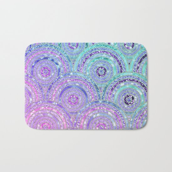 Aqua Blue Purple and Pink Sparkling Glitter Circles Bath Mat