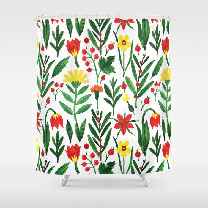 red and green shower curtain