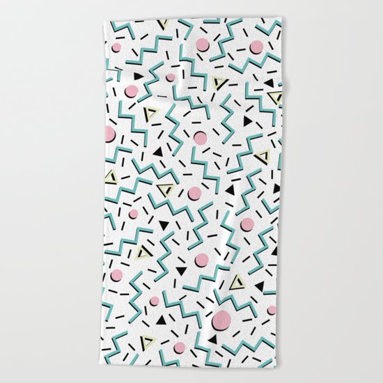 Back to the 80's eighties, funky memphis pattern design Beach Towel