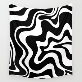 Liquid Swirl Abstract Pattern in Black and White Wall Tapestry