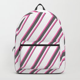[ Thumbnail: White, Hot Pink & Dim Gray Colored Striped Pattern Backpack ]