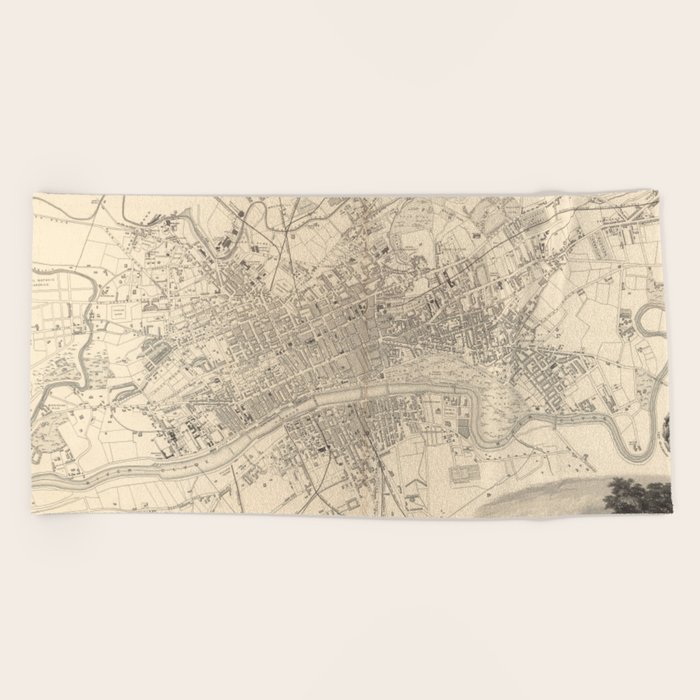 Vintage Map of Glasgow Scotland (1851) Beach Towel by BravuraMedia Society6
