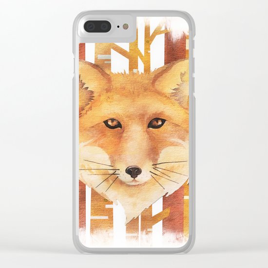 Fox in the forest- Animal abstract watercolor illustration on #Society6 Clear iPhone Case
