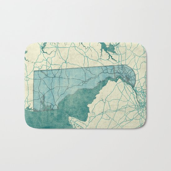 Delaware State Map Blue Vintage Bath Mat