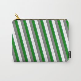 [ Thumbnail: Grey, White, Sea Green, and Green Colored Stripes/Lines Pattern Carry-All Pouch ]