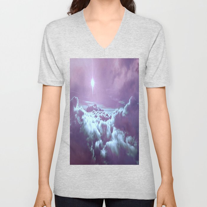 Mystic Clouds Lavender Aqua V Neck T Shirt