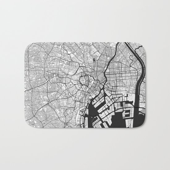 Tokyo Map Gray Bath Mat