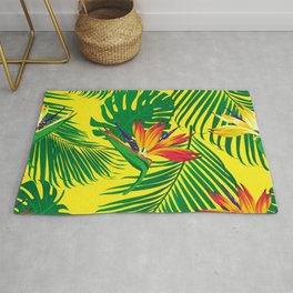 Tropical flowers and leaves on yellow background Area & Throw Rug