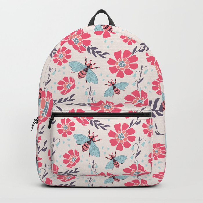 Honey Bees on Coral Pink Flowers Backpack