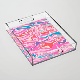 FLOW MARBLED ABSTRACT in FUCHSIA PINK, RED AND BLUE Acrylic Tray