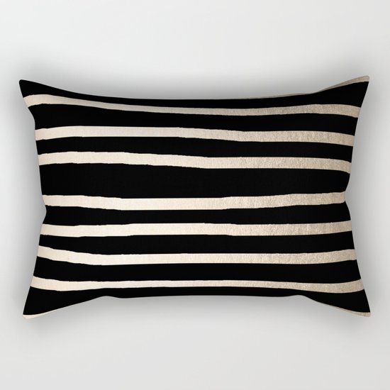 Simply Drawn Stripes White Gold Sands on Midnight Black Rectangular Pillow