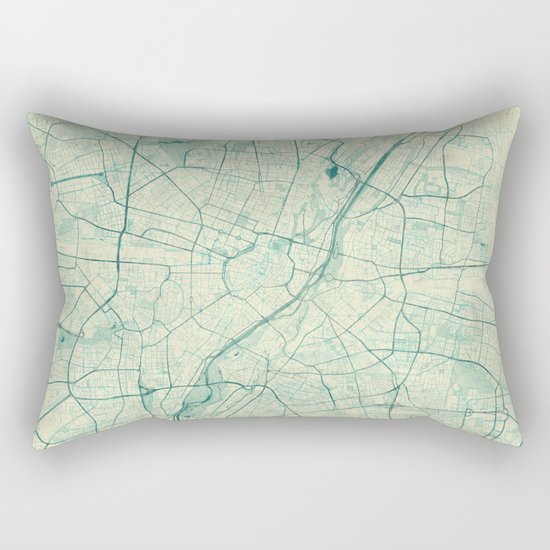 Munich Map Blue Vintage Rectangular Pillow