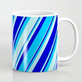[ Thumbnail: Turquoise, Blue, and Deep Sky Blue Colored Pattern of Stripes Coffee Mug ]